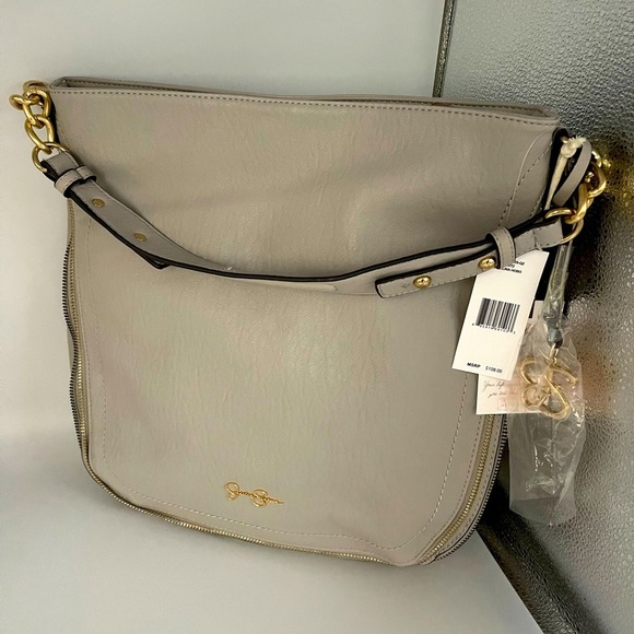 NWT ($110) Jessica Simpson Gray Leather Handbag Celina Shoulder bag purse boho - Picture 7 of 8